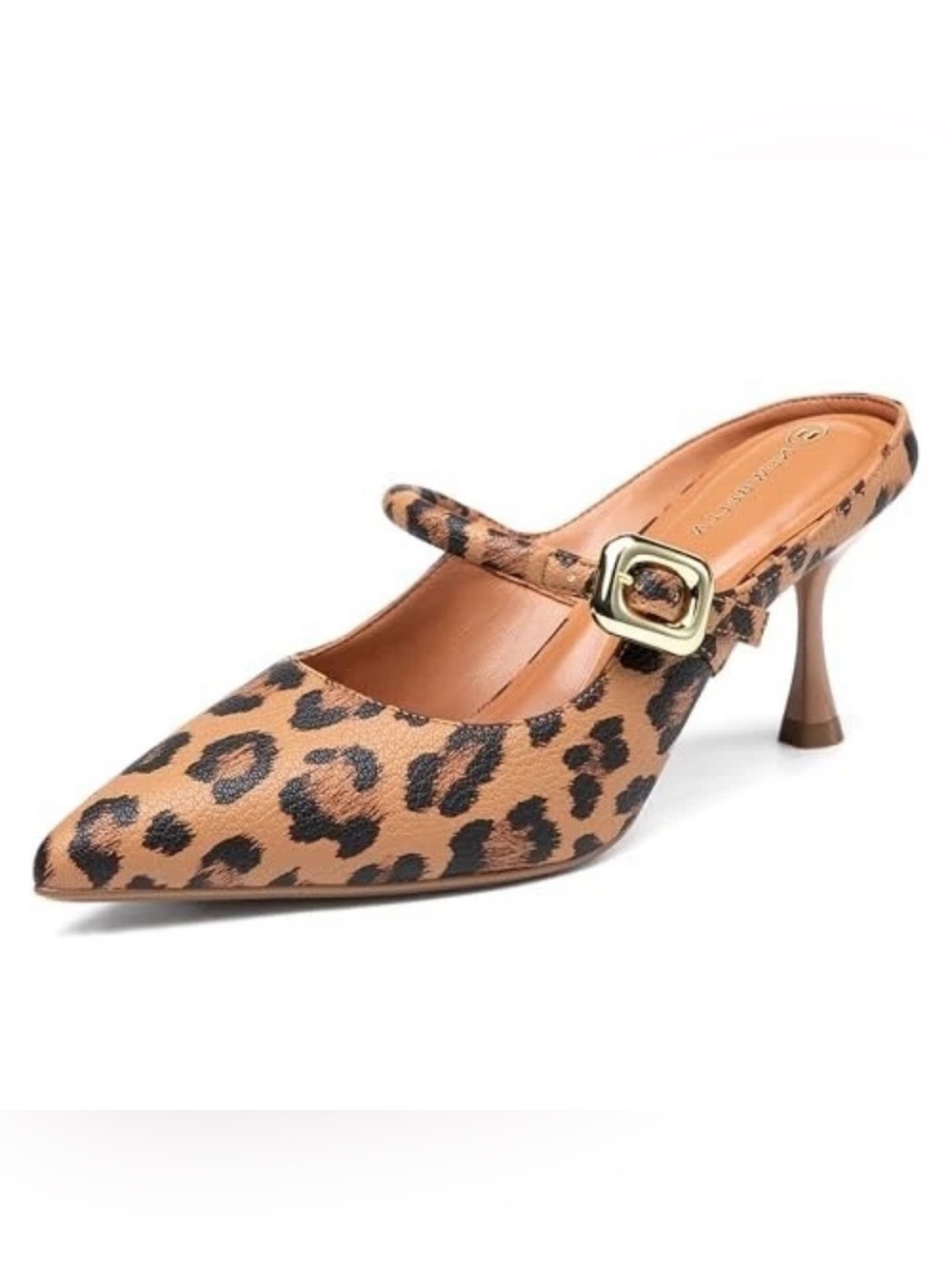 NEWBELLA Women's Woven Pointed Toe Heeled Mules - Faux Leather Kitten Heel Slip-